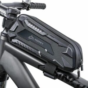 la sacoche de cadre keepify sur le cadre de velo