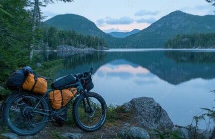 l'image montre un vélo de voyage avant l'installation du bivouac