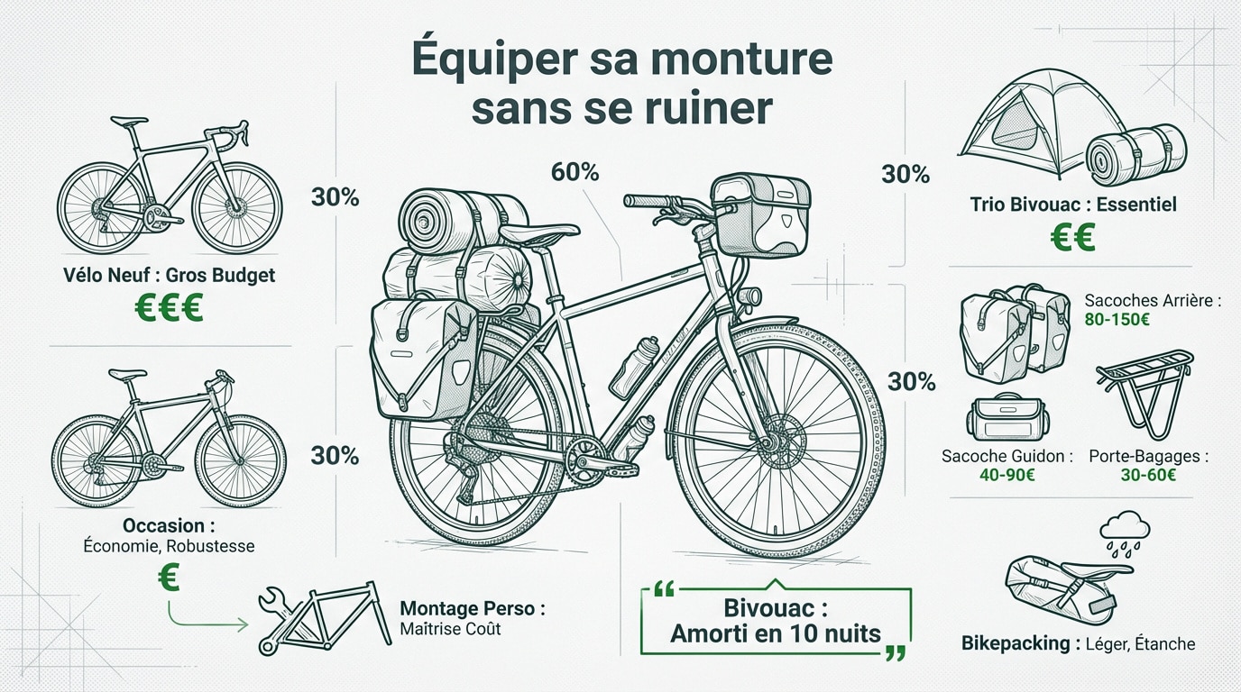 Vélos de voyage équipés de sacoches pour une randonnée économique