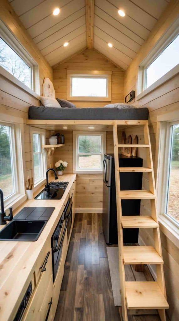 photo prise de l'intérieur d'une tiny house